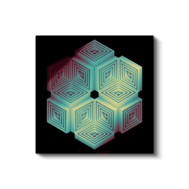 Geometrik Küp İllüzyon - Neon Renkli 3D Tasarım Kanvas Tablo