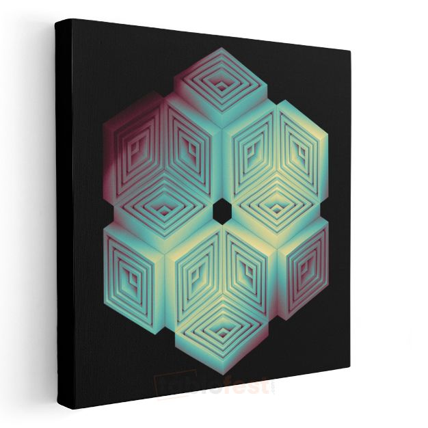 Geometrik Küp İllüzyon - Neon Renkli 3D Tasarım Kanvas Tablo
