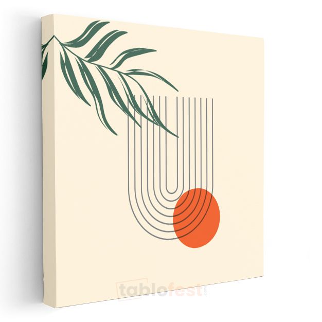 Yaprak ve Çizgiler - Modern Minimalist Kompozisyon Kanvas Tablo