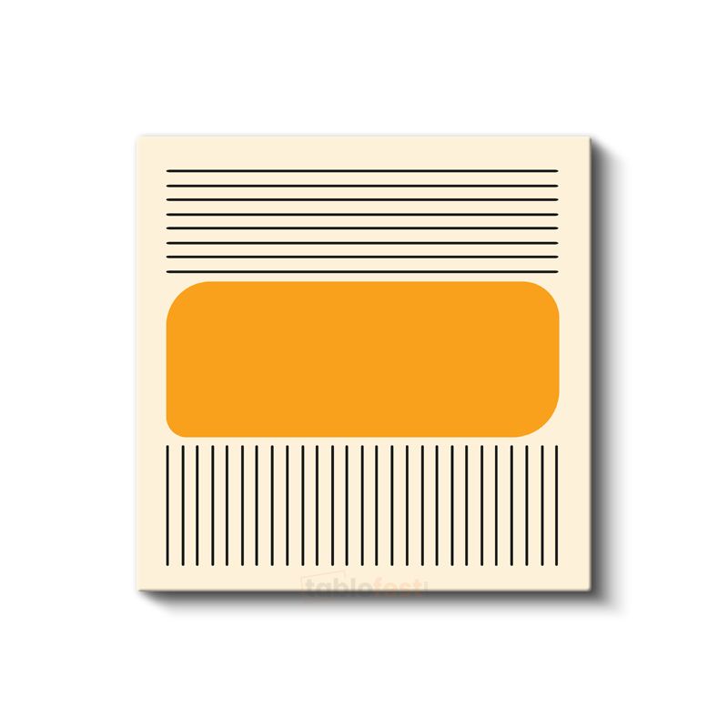 Minimalist Kontrast - Turuncu Blok ve Çizgi Kompozisyonlu Kanvas Tablo