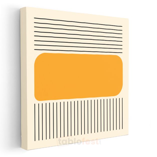 Minimalist Kontrast - Turuncu Blok ve Çizgi Kompozisyonlu Kanvas Tablo