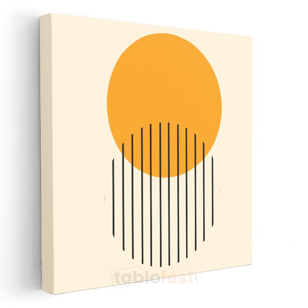 Güneş Silüeti - Turuncu Daire ve Dikey Çizgili Minimalist Kanvas Tablo