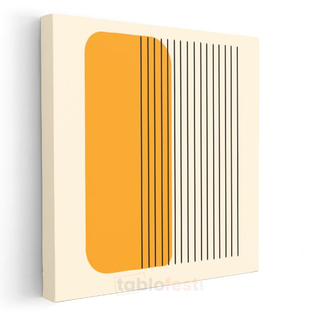 Geometrik Diyalog - Sarı Blok ve Siyah Çizgili Soyut Kanvas Tablo