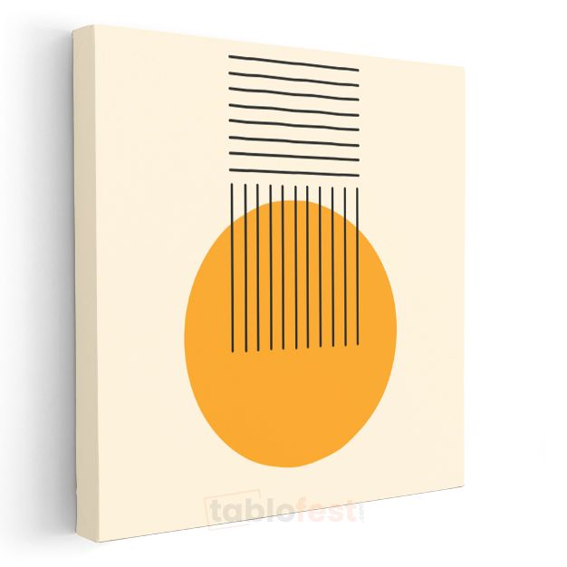 Dairesel Denge - Turuncu Küre ve Çizgi Detaylı Minimalist Kanvas Tablo