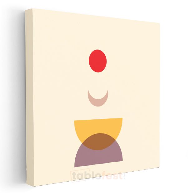Geometrik Denge - Minimalist Kırmızı Daire ve Yarım Formlar Kanvas Tablo
