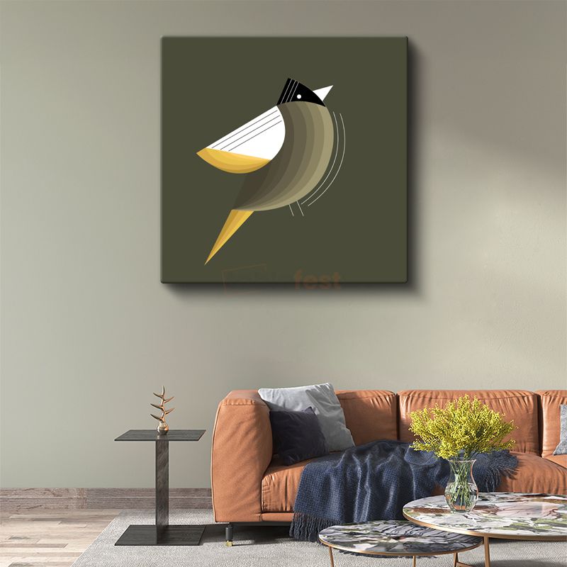 Geometrik Kuş - Minimalist Sarı Siyah Çizgiler Kanvas Tablo