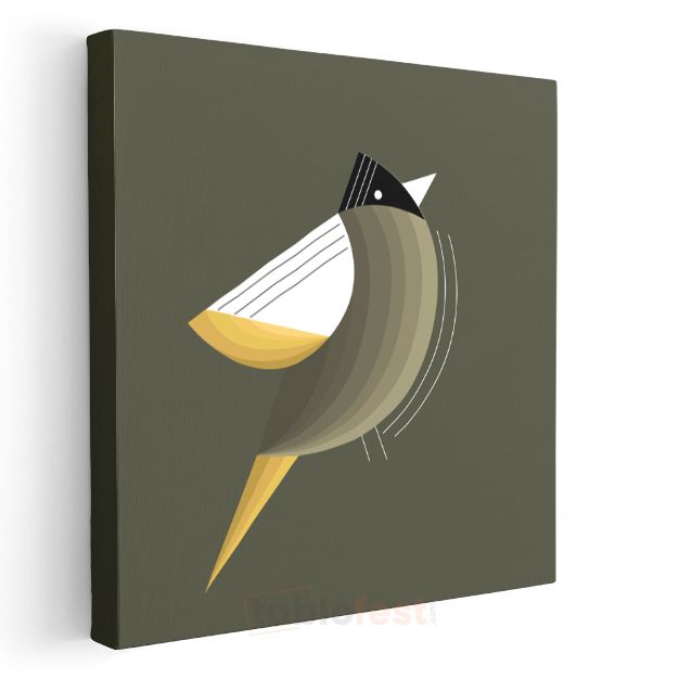 Geometrik Kuş - Minimalist Sarı Siyah Çizgiler Kanvas Tablo