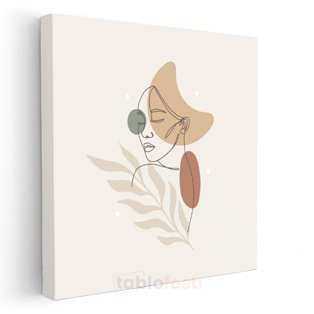 Minimalist Çizgi Portre - Pastel Tonlarda Geometrik Detaylı Kanvas Tablo