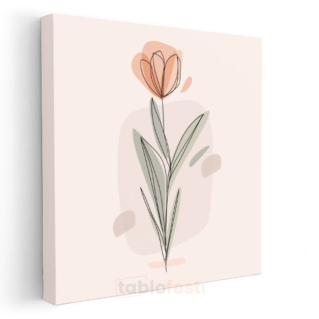 Soyut Lale - Pastel Tonlarda Minimalist Çiçek Kanvas Tablo