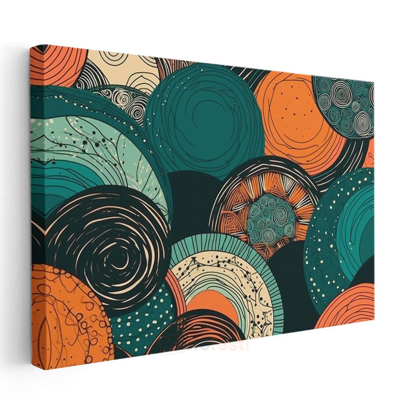 Spiral Dalgalar - Turuncu ve Yeşil Tonlarda Geometrik Desenli Kanvas Tablo
