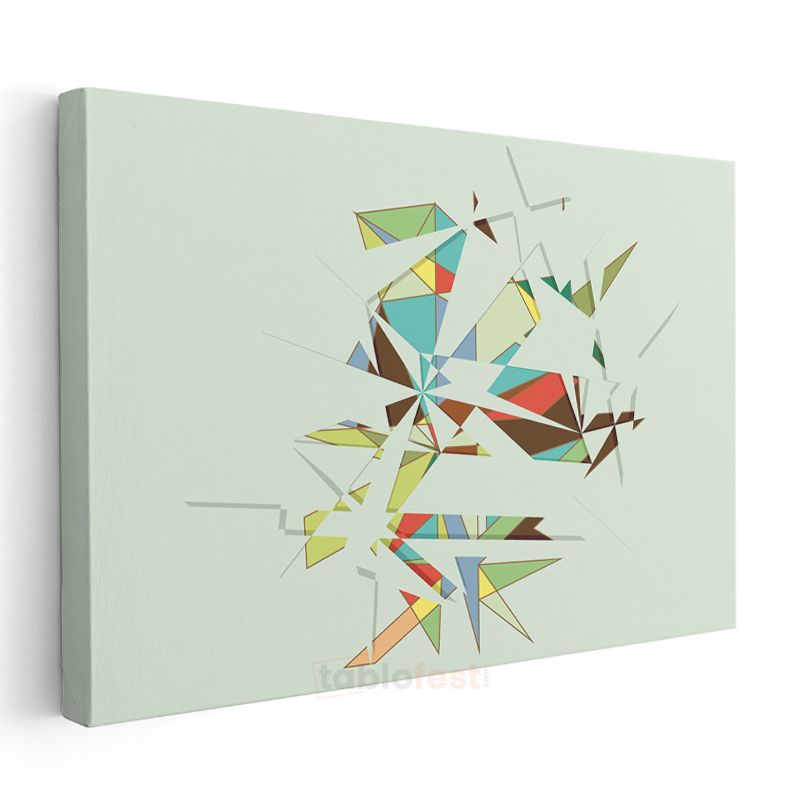 Kristal Parçalanma - Renkli Üçgen Formlarla Geometrik Soyut Kanvas Tablo