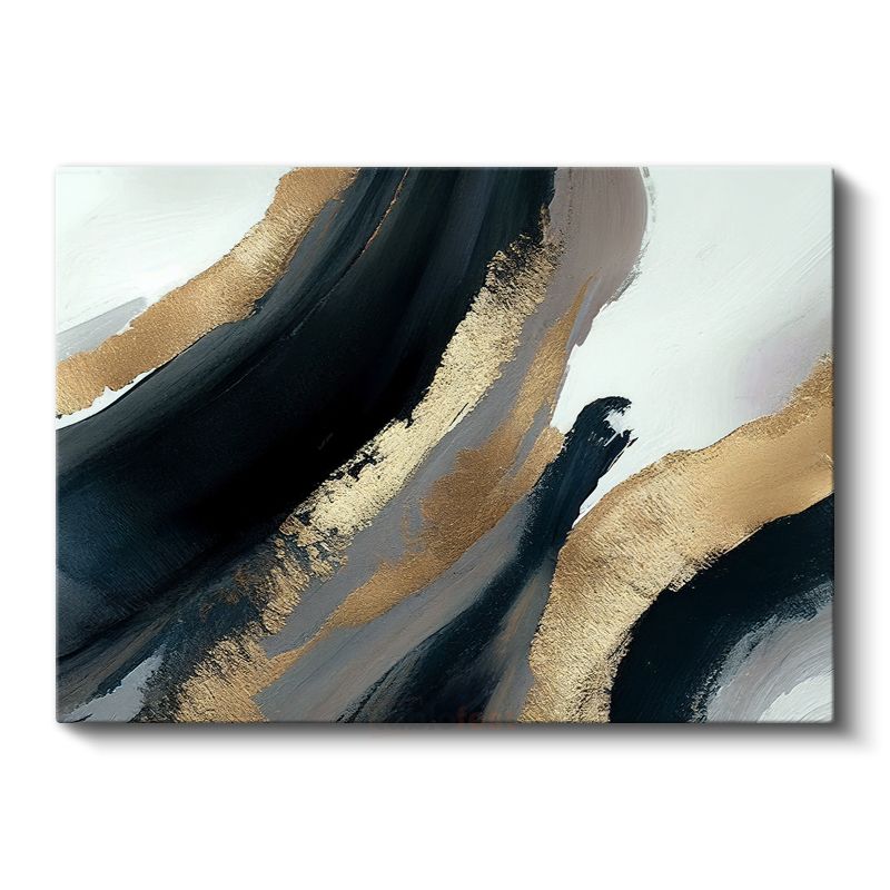 Altın Akışı - Minimalist Siyah Beyaz Kompozisyon Kanvas Tablo
