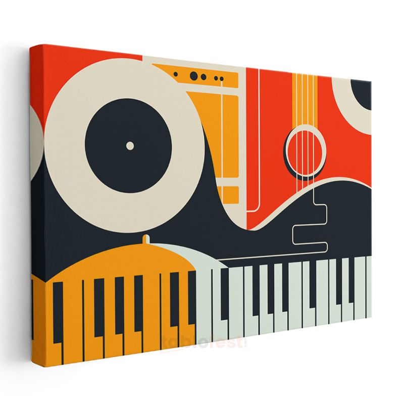 Müzik Geometrisi - Modern Vektörel Enstrüman Kanvas Tablo