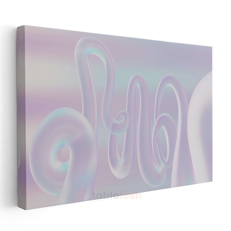 Holografik Spiraller - Pastel Mor ve Turkuaz Soyut Formlar Kanvas Tablo