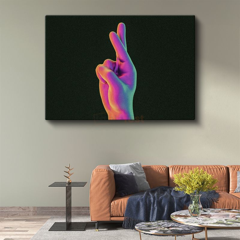 Neon El - Gökkuşağı Renklerinde Minimalist Kanvas Tablo
