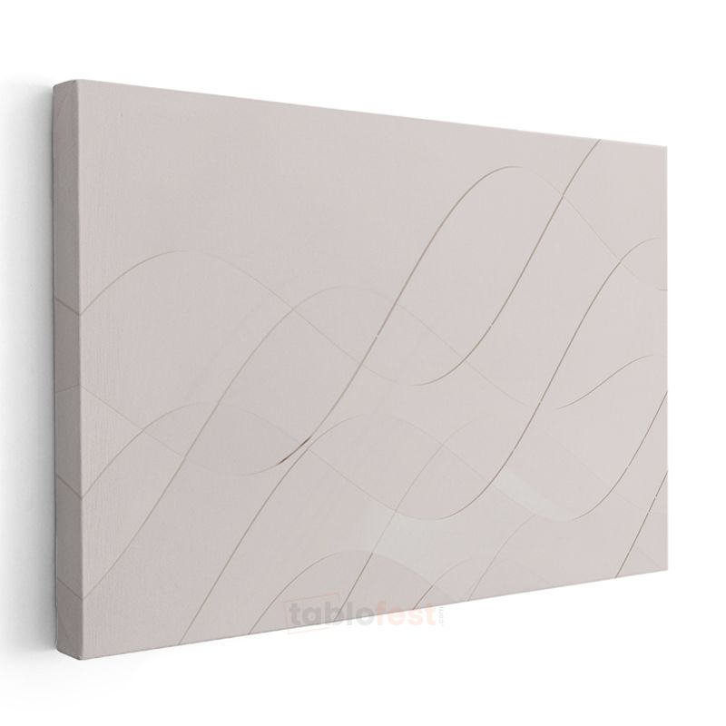 İnce Çizgiler - Bej Zeminde Minimalist Dalgalı Desenler Kanvas Tablo