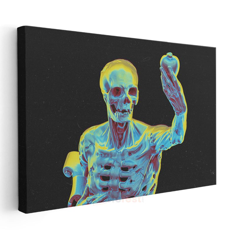 Neon İskelet - Çarpıcı Renklerde Dijital Sanat Kanvas Tablo