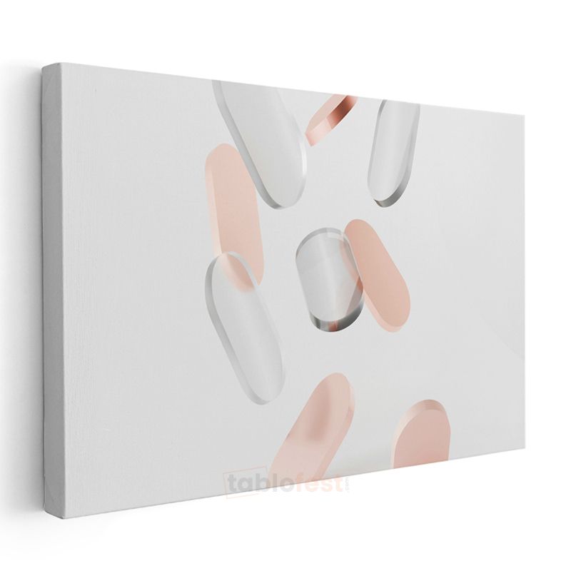 Minimalist Oval Formlar - Pembe Beyaz Geometrik Kompozisyon Kanvas Tablo