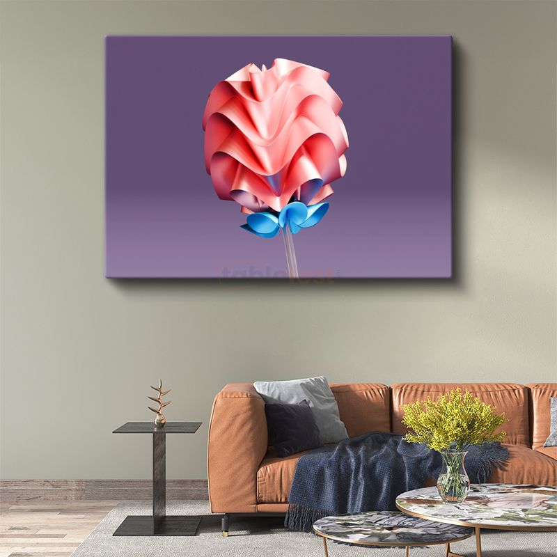 Pembe Gül Soyut - 3D Katmanlı Tasarım Kanvas Tablo