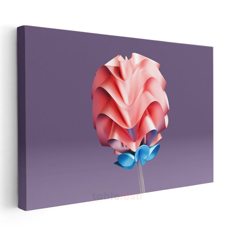 Pembe Gül Soyut - 3D Katmanlı Tasarım Kanvas Tablo