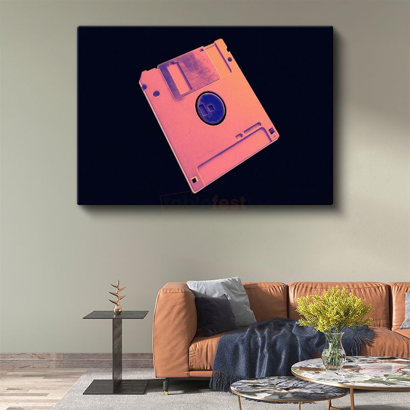 Retro Disket - Neon Nostaljik Tasarım Kanvas Tablo