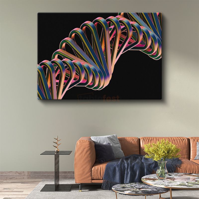 Renkli DNA Spirali - 3D Geometrik Form Kanvas Tablo