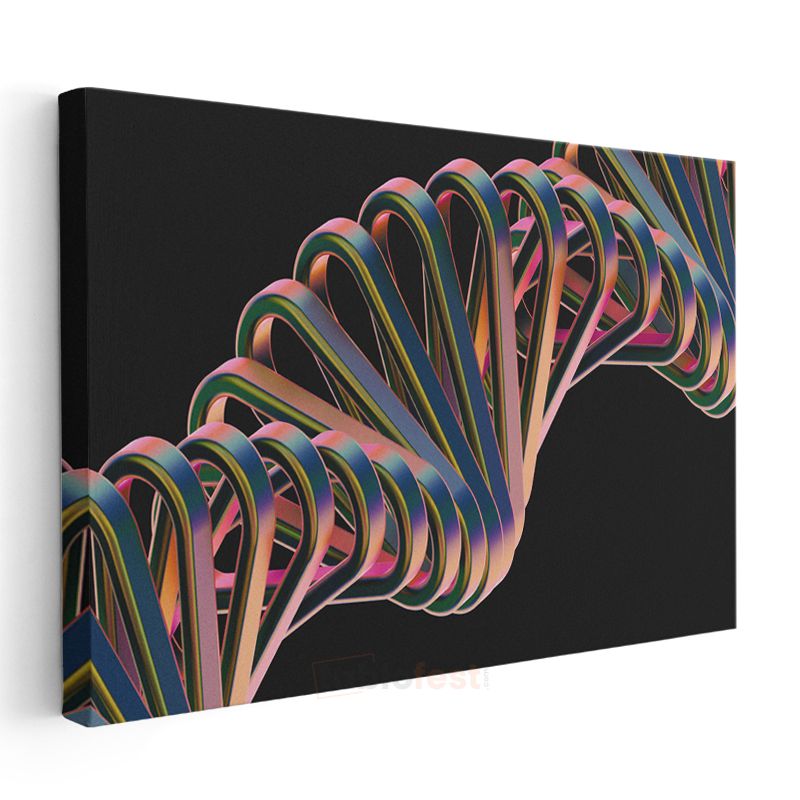 Renkli DNA Spirali - 3D Geometrik Form Kanvas Tablo