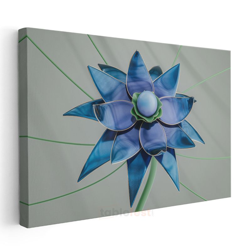 Mavi Lotus - Geometrik Çiçek Tasarımı Kanvas Tablo