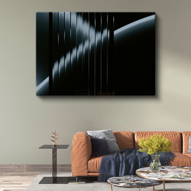 Minimalist Çizgi - Siyah Üzeri Gri Geometrik Yapı Kanvas Tablo
