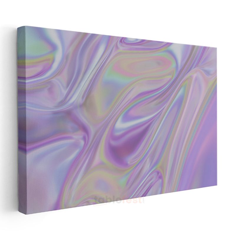 Holografik Akış - Mor Pembe Soyut Dalga Desenleri Kanvas Tablo