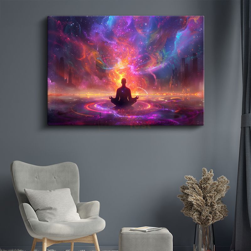 Kozmik Meditasyon - Evrenle Bütünleşen Silüet Kanvas Tablo