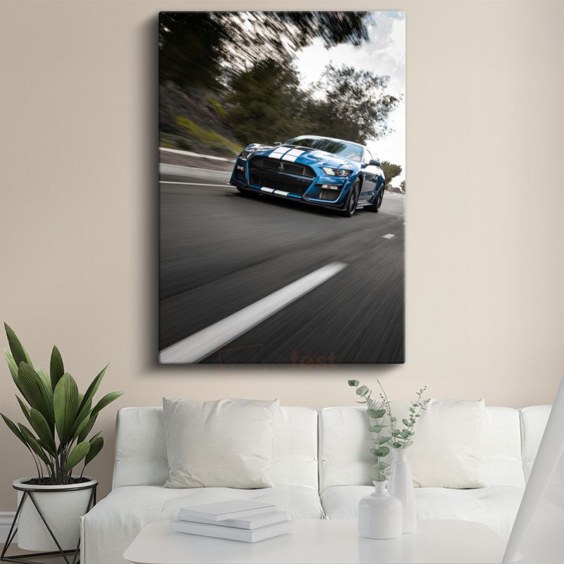 Ford Mustang Shelby GT500 - Mavi Yarış Çizgili Kanvas Tablo