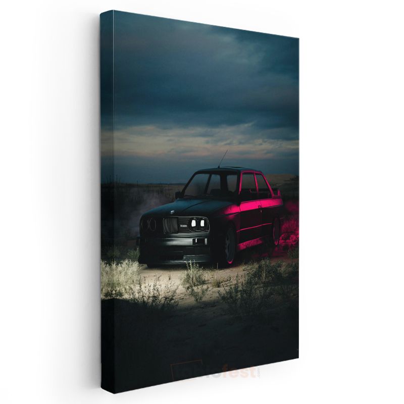 BMW E30 - Neon Işıklı Klasik Sedan Kanvas Tablo