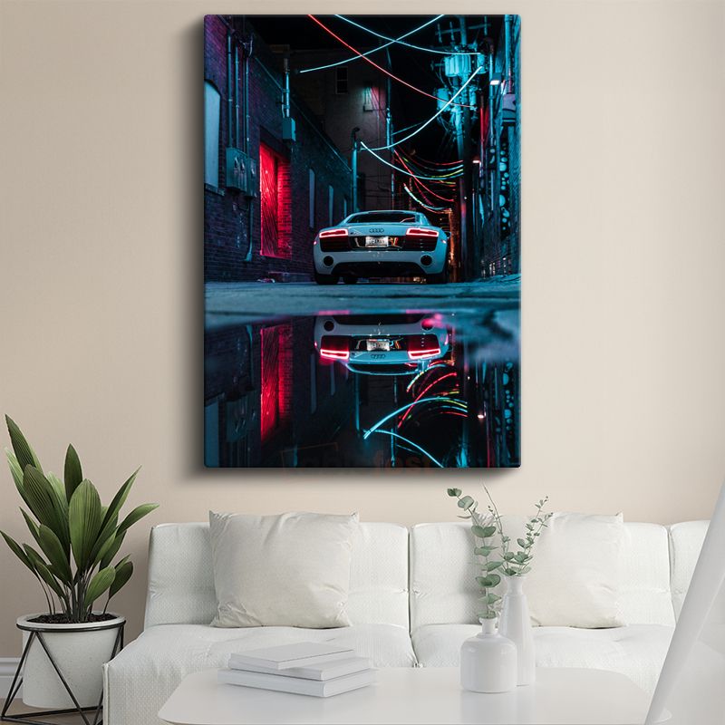 Audi R8 - Gece Sokağında Neon Işıkları Altında Lüks Spor Otomobil Kanvas Tablo