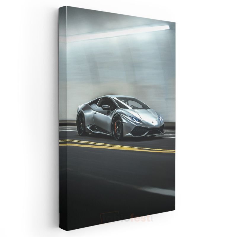 Lamborghini Huracan - Gümüş Süper Otomobil Dinamizmi Kanvas Tablo