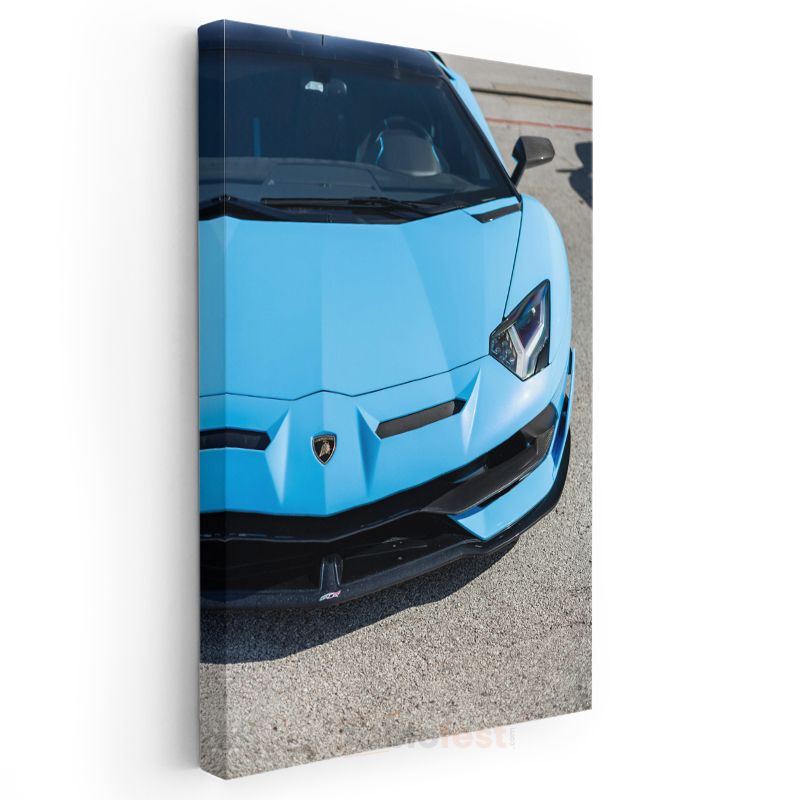 Lamborghini Aventador - Mavi Süper Spor Otomobil Ön Tasarım Kanvas Tablo