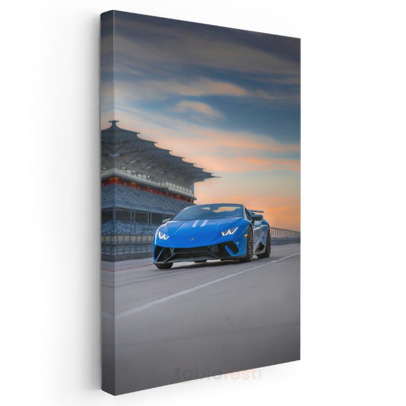 Lamborghini Huracan Performante - Mavi Yarış Pisti Süper Spor Kanvas Tablo