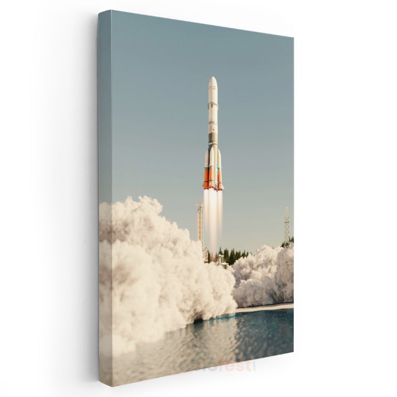 Soyuz Roketi - Kalkış Anında Beyaz Uzay Aracı Kanvas Tablo