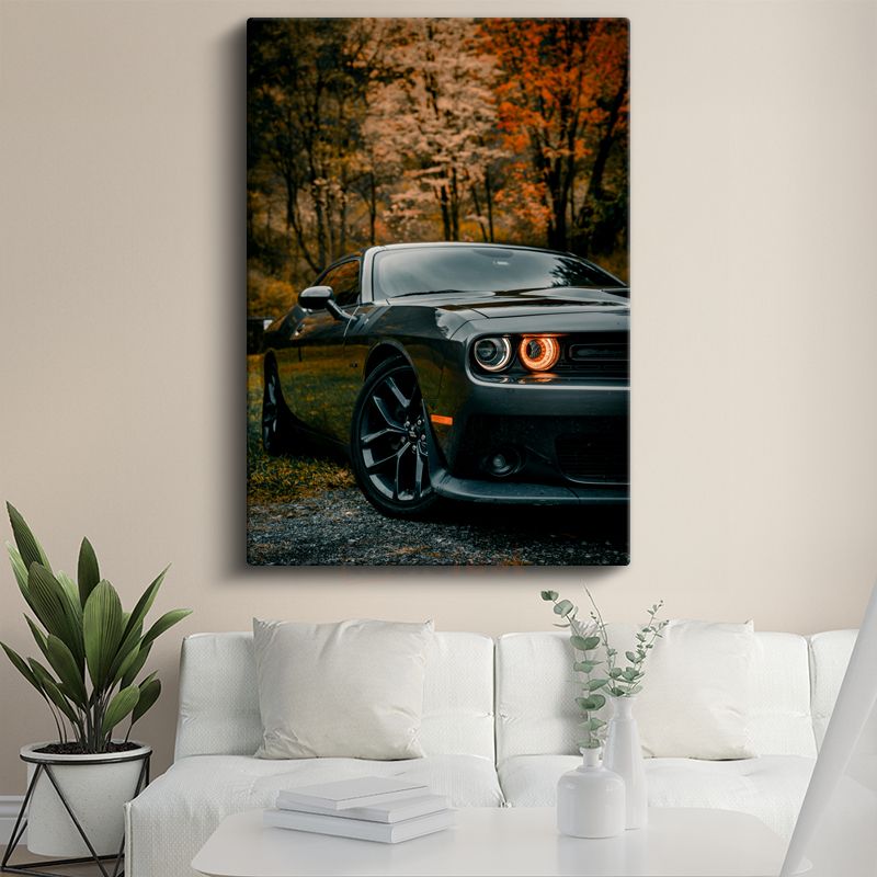 Dodge Challenger - Sonbahar Manzarasında Amerikan Kas Arabası Kanvas Tablo