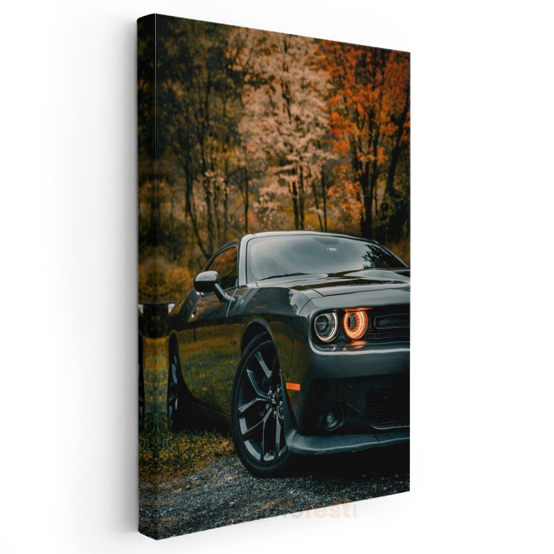 Dodge Challenger - Sonbahar Manzarasında Amerikan Kas Arabası Kanvas Tablo