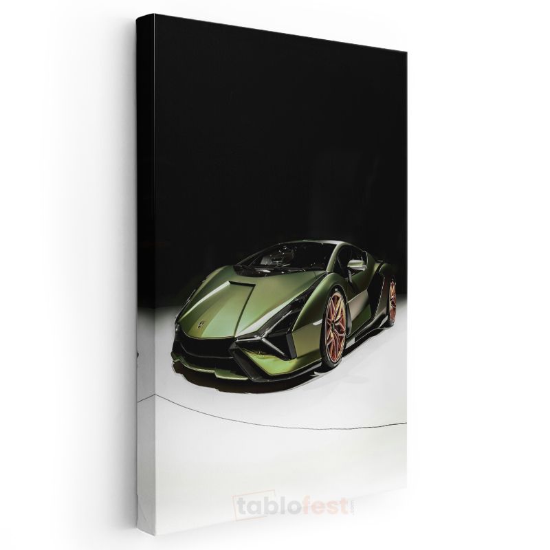 Lamborghini Sian - Yeşil Süper Spor Otomobil Kanvas Tablo