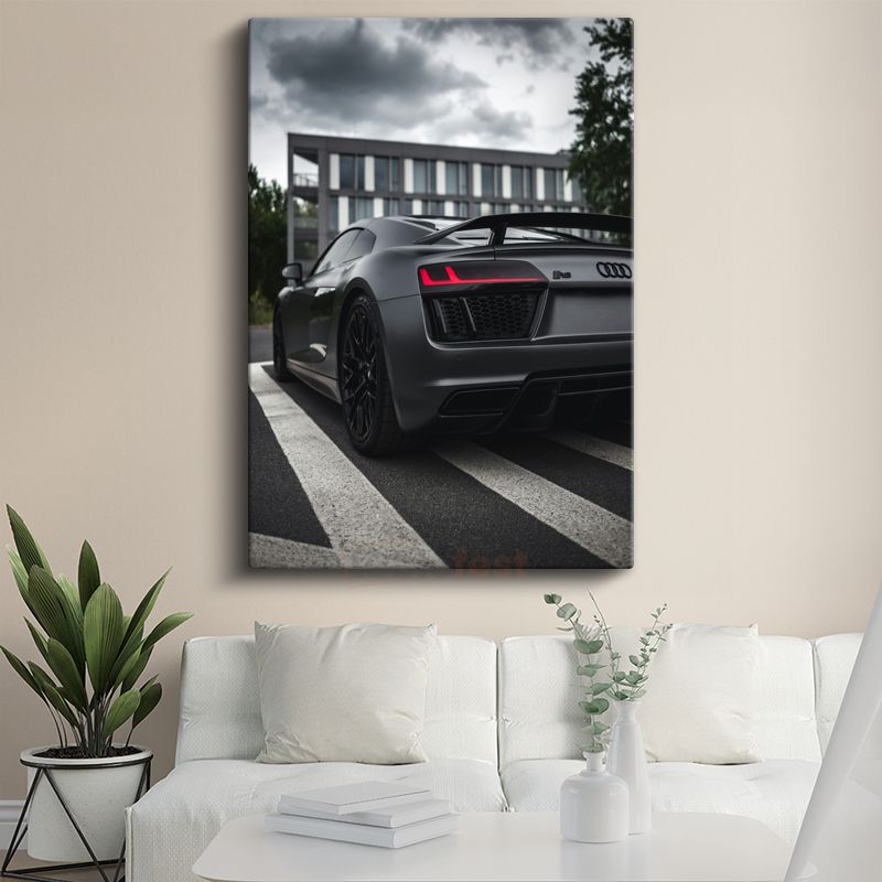 Audi R8 - Mat Siyah Alman Süper Otomobili Kanvas Tablo