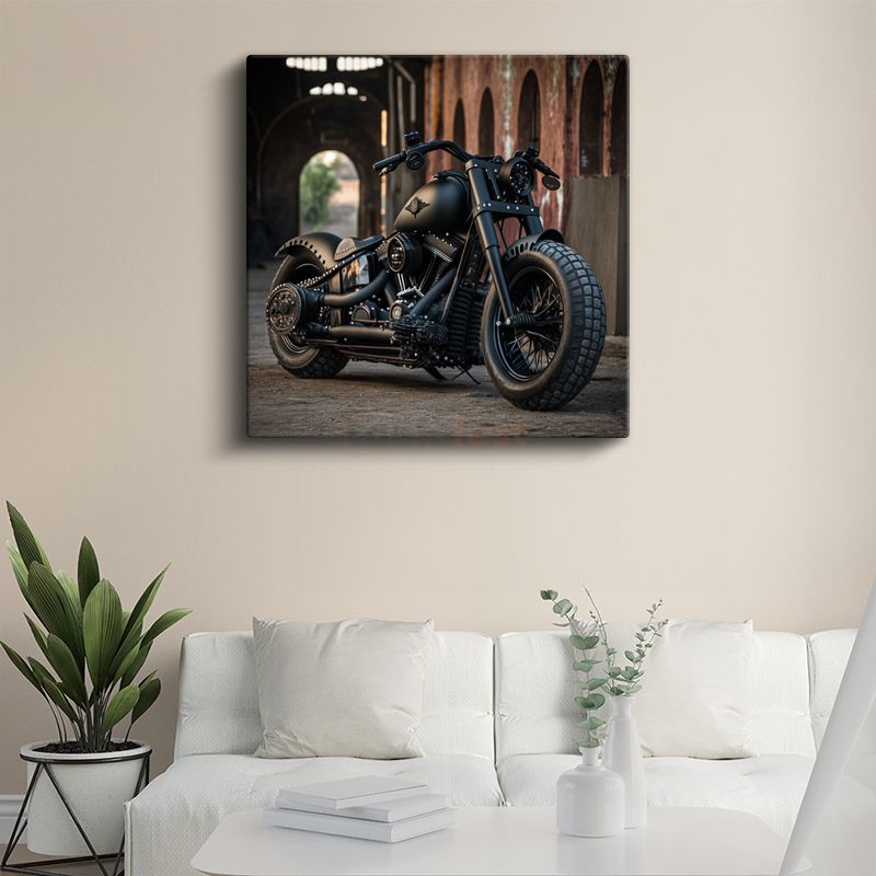 Harley-Davidson Bobber - Mat Siyah Motosiklet Efsanesi Kanvas Tablo