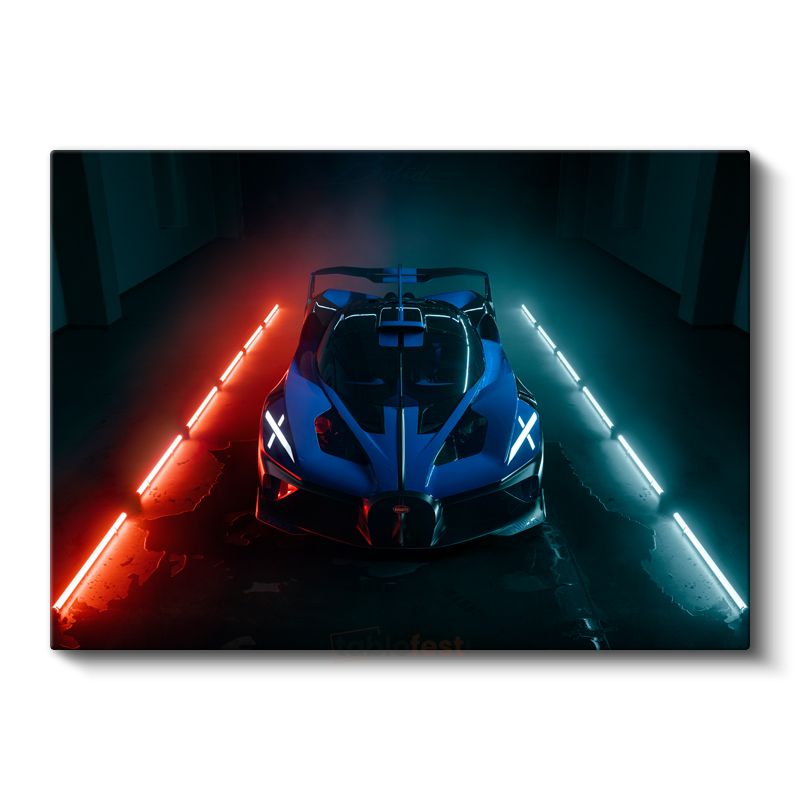 Bugatti Bolide - Neon Işıklar Altında Süper Otomobil Kanvas Tablo