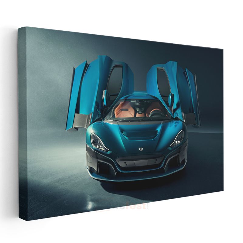 Rimac Nevera - Mavi Elektrikli Hiper Otomobil Kanvas Tablo
