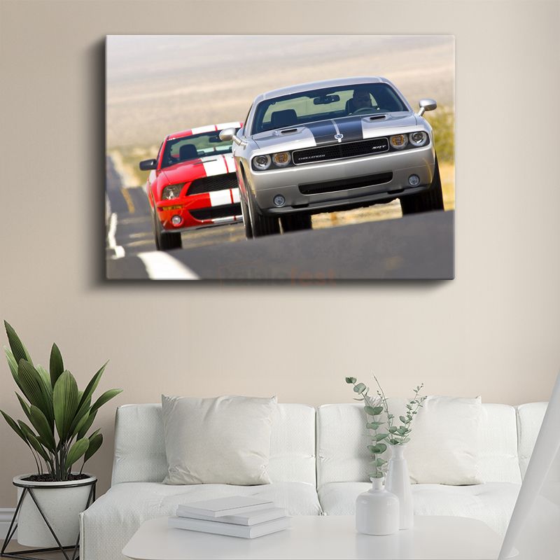 Dodge Challenger ve Charger - Amerikan Muscle İkilisi Kanvas Tablo