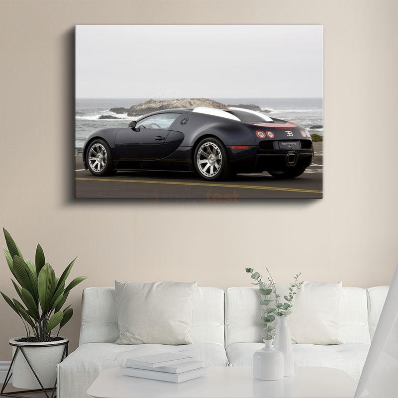 Bugatti Veyron - Sahil Yolunda Prestij Otomobil Kanvas Tablo