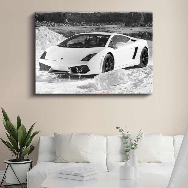 Lamborghini Gallardo - Beyaz Süper Otomobil Kanvas Tablo