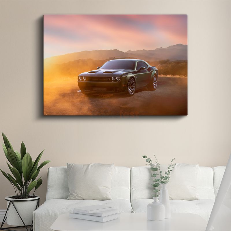 Dodge Challenger - Gün Batımında Amerikan Muscle Car Kanvas Tablo