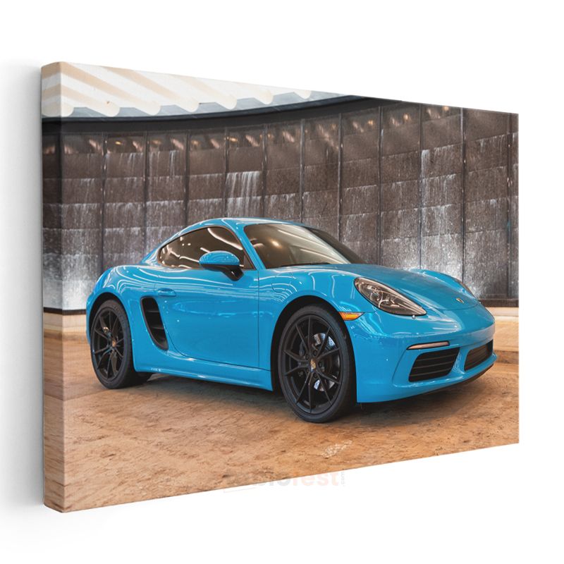 Porsche 718 Cayman - Miami Mavisi Lüks Spor Coupe Kanvas Tablo